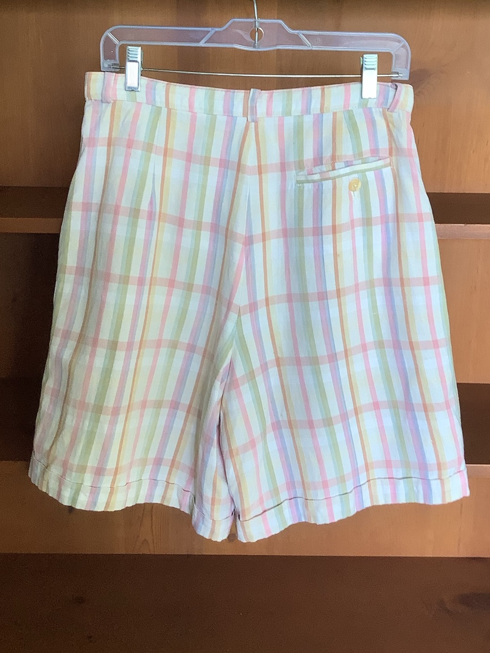 Vintage 90s Reitmans Linen Ramie Plaid Bermuda Shorts Pastel Preppy Size 11 - Picture 6 of 16
